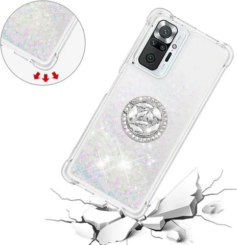Miniatura 5 de CCSmall Funda para Xiaomi Redmi Note 10 Pro/Pro Max Glitter Liquid Quicksand, cubierta transparente brillante para teléfono con soporte de anillo
