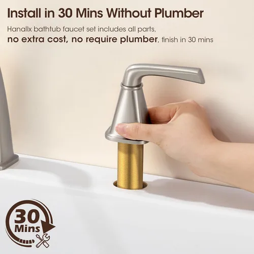 Miniatura 6 de Nuevo grifo romano para bañera con rociador, juego de grifo de bañera de montaje en cubierta, juego de grifo de baño de latón de 4 agujeros de alto