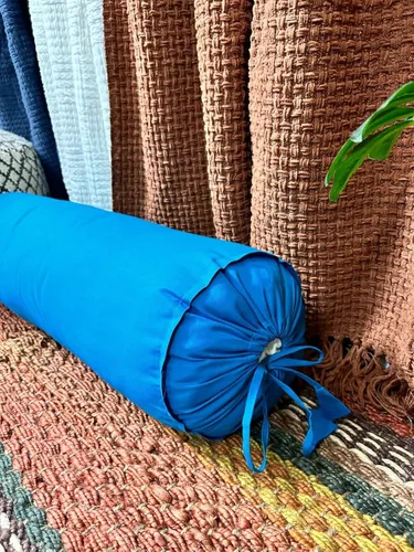 Funda de cojín de apoyo Saffron Turquesa Azul 16x6 Pulgadas – 100% Algodón, suave funda enrollable para el cuello, cierre de cordón – Ideal para