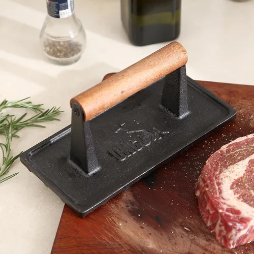Miniatura 8 de UNCO Prensa de parrilla de hierro fundido: 6.9' redondo y 8.3' x 4.3' rectangular - Prensa de hamburguesas y carne, ideal para planchas