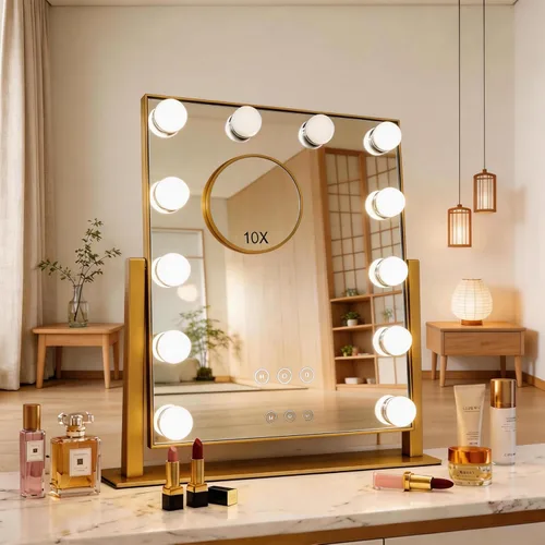 Miniatura 12 de Espejo de tocador de maquillaje con luces LED, espejo de maquillaje desmontable de 10 aumentos, espejo de maquillaje Hollywood con iluminación