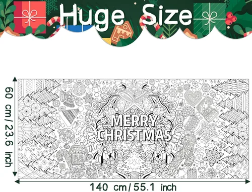 Miniatura 2 de Dvbonike Póster Jumbo de Mandala Navideño para Colorear Póster Gigante de Papel Feliz Navidad para Colorear Póster DIY de Dibujo en Blanco Arte