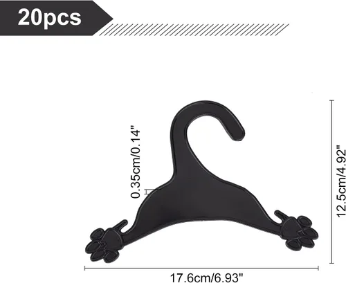 Miniatura 2 de AHANDMAKER Paquete de 20 perchas para ropa para mascotas, 7 pulgadas de ancho, color negro, lindo plástico, flexible, fuerte, con estampado de 6.9 x