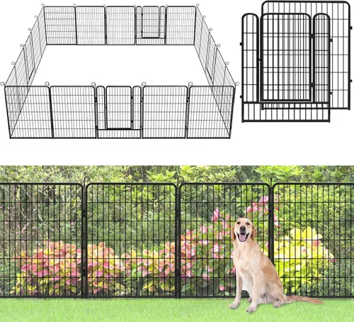 Miniatura 12 de Valla decorativa de metal para jardín con puerta, 32 pulgadas de alto x 64 pies de largo, valla sin excavación, 24 paneles para perros, valla