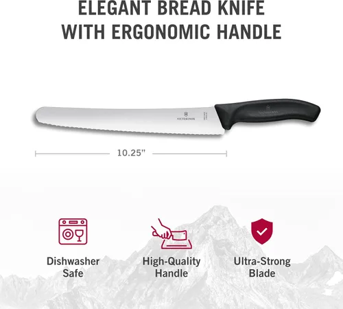 Miniatura 4 de Victorinox Swiss Classic - Cuchillo de pan curvo de 10.25 pulgadas con borde dentado y mango negro