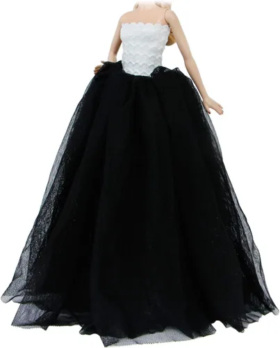 Miniatura 4 de Ropa de muñeca para niña de 11.5 pulgadas, vestido de fiesta de noche con velo largo en blanco y negro