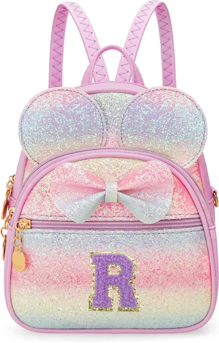 Miniatura 23 de KKXIU Mochilas Mini con Moño Inicial para Niñas y Mujeres, Linda Mochila Pequeña con Asa de Bolso, Regalos Personalizados para Niños, Arcoíris