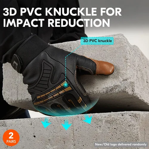 Miniatura 4 de Vgo - 2 pares de guantes de trabajo de invierno, impermeables, para hombre, resistentes y cálidos, antigolpes, clima de trabajo, frío
