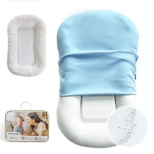 Miniatura 10 de Tumbona infantil, funda para nido de bebé, algodón suave e interior impermeable, asiento de piso para bebé para el tiempo boca abajo, tumbona