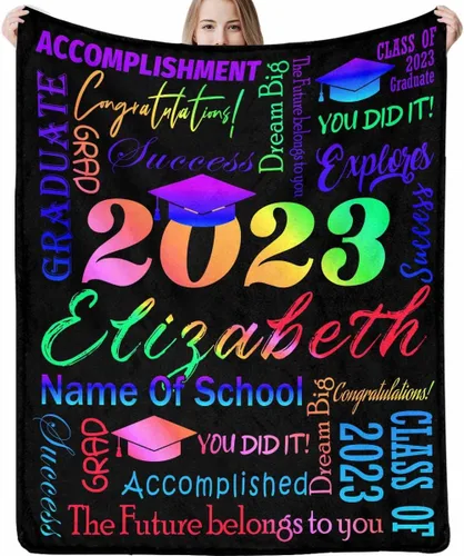 Miniatura 42 de Decoraciones de graduación 2023, manta de regalo para ella, él, felicitaciones 2023, azul oscuro, manta de graduado con nombre personalizado, No.11
