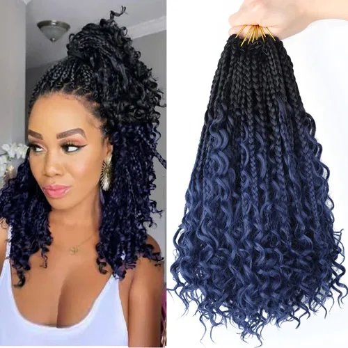Miniatura 28 de LMZIM 18 Pulgadas Trenzas de Caja Bohemias 8 Paquetes Trenzas de Caja de Diosa Bohemia Cabello de Ganchillo con Puntas Rizadas Cabello de Ganchillo