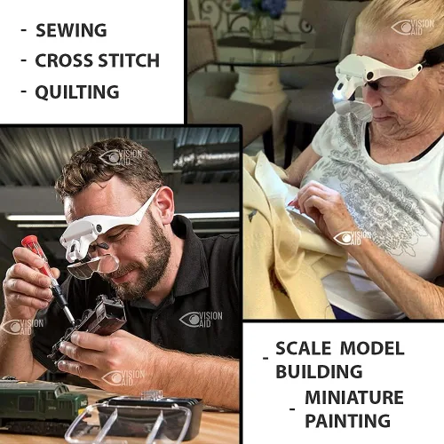Miniatura 9 de Vision Aid Lupas con luz LED, 5 lentes, diadema, estuche de almacenamiento Lupa de montaje en cabeza iluminada manos libres para manualidades