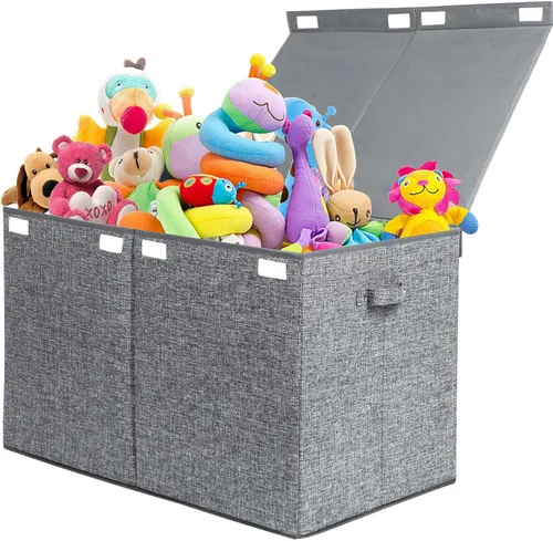 Miniatura 17 de popoly Caja grande de juguetes de 122L con tapa, organizador plegable de almacenamiento de juguetes con divisor extraíble para niños, niños, niñas