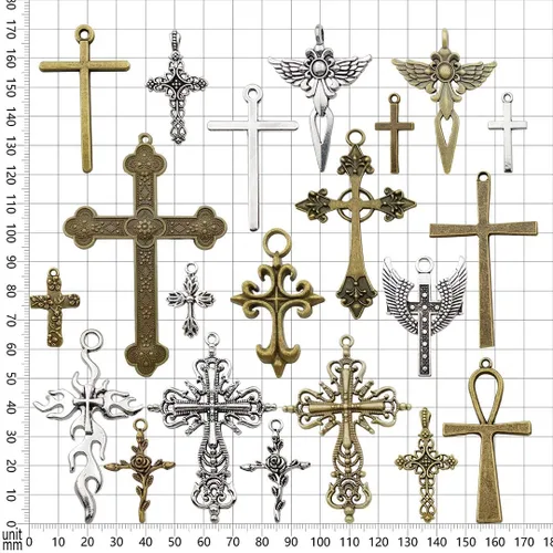 Miniatura 8 de Youdiyla Colección de colgantes de cruz grande de 3.53 oz – Espada de plata de bronce antiguo, ángel santo Jesús, cruz de paz, crucifijo de metal