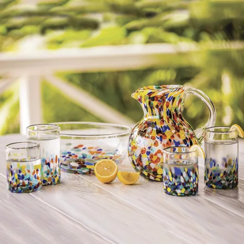 Miniatura 2 de NOVICA Jarra de vidrio reciclado soplado a mano artesanal multicolor de México 'Confetti' (71 onzas)