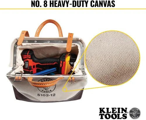 Miniatura 4 de Klein Tools 5102-12 Bolsa de herramientas resistente de lona natural, bolsa de herramientas portátil, bolsa multiusos con abertura amplia