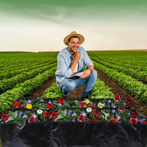 Miniatura 7 de 6 piezas de 35 galones de tela elevada cama de jardín transpirable contenedor de cultivo con 6 compartimentos rectangular grande elevado cama