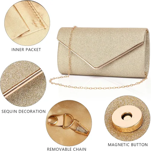 Miniatura 5 de Labair - Bolso de mano brillante para mujer Bolso para noche con purpurina Bolsas para bodas y fiestas
