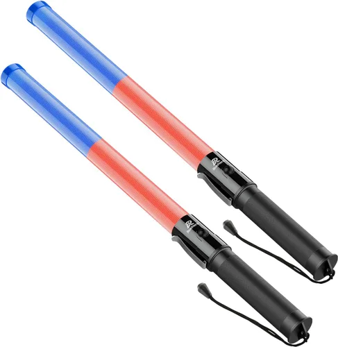 Miniatura 7 de RoadHero Paquete de 2 bastones de control de tráfico de 21 pulgadas, varita de tráfico LED roja y azul con 3 modos de parpadeo, varita de señal