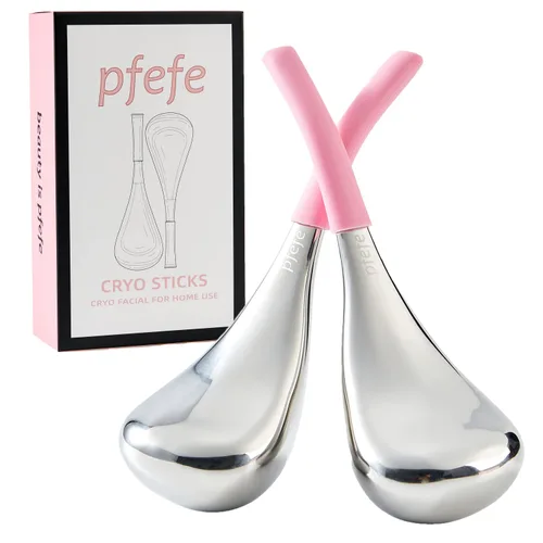 Miniatura 10 de pfefe Globos de Hielo Herramientas para el Cuidado de la Piel Facial para Mujeres Cara y Ojos, Palitos Criogénicos de Belleza Facial de Acero Negro