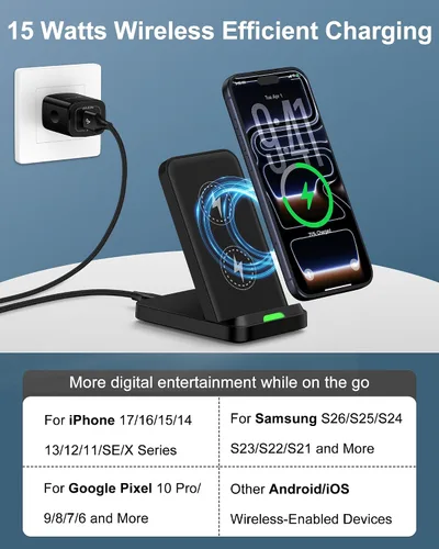 Miniatura 4 de Soporte de Carga Inalámbrica Android para Samsung Galaxy S26 S25 Ultra S24, Soporte de Teléfono de Carga Inalámbrica de 15 W para iPhone 17 Pro Max