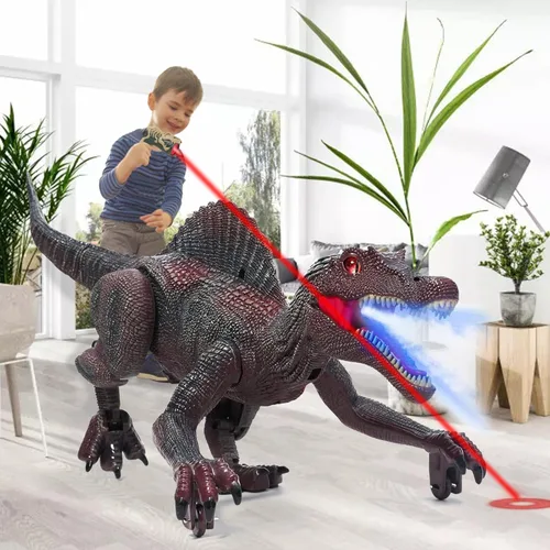 Miniatura 7 de Juguetes de dinosaurio mejorados para niños de 3, 5 y 7 años, juguetes de Spinosaurus con control remoto con luz indicadora, persiguiendo, rociando