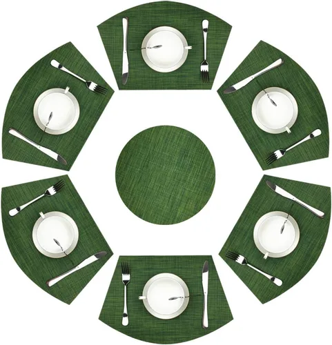 Miniatura 8 de Juego de 4 manteles individuales de vinilo para mesas redondas, tejido antideslizante, resistente al calor, fácil de limpiar, lavable, lavable