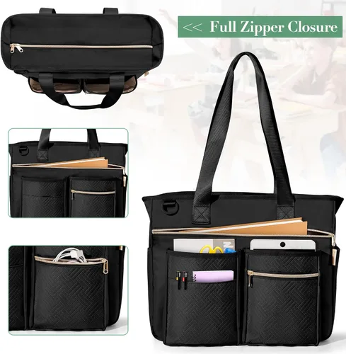 Miniatura 5 de Fasrom Bolsa de mano para profesores para mujeres de trabajo, bolsa grande para profesores con funda acolchada para laptop de hasta 15.6 pulgadas