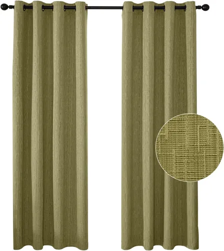 Miniatura 11 de Cortinas de lino jacquard de 63 pulgadas de largo, 2 paneles, cortinas gruesas de lino sintético mezclado, cortinas texturizadas de arpillera