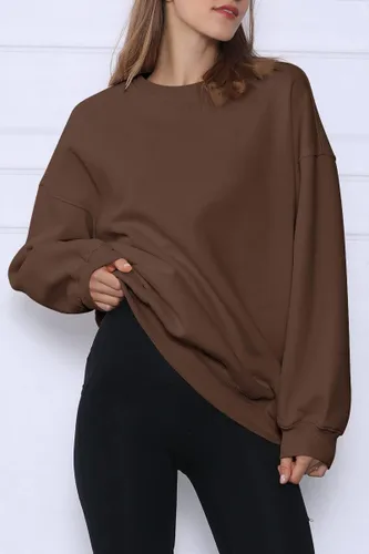 Miniatura 4 de Trendy Queen Sudaderas de gran tamaño para mujer, sudaderas con capucha de forro polar con cuello redondo, suéteres cómodos, ropa de otoño e
