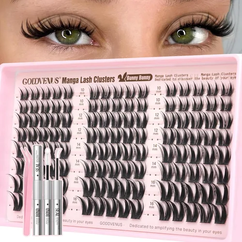 Goddvenus BUNNY - Kit de racimos de pestañas de manga natural, extensiones de pestañas en racimo de hadas, extensiones de pestañas individuales, kit