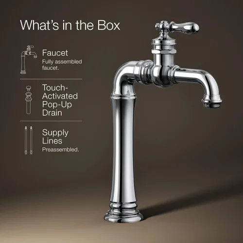 Miniatura 13 de Kohler 72763-9M-CP Artifacts Gentleman's - Grifo para lavabo de baño con una sola manija, 1.2 gpm, cromo pulido
