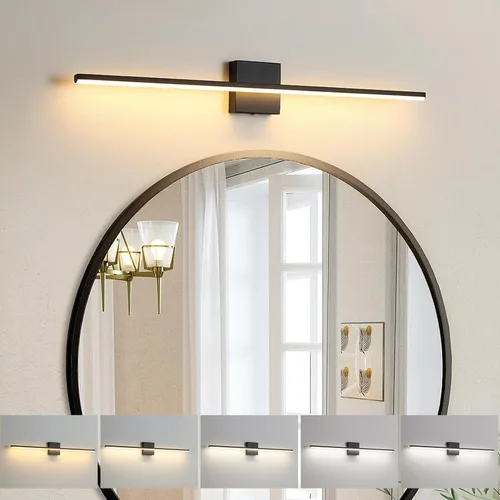 Miniatura 15 de Lámpara de tocador de baño moderna de 24 pulgadas, lámpara de baño negra de 18W sobre espejo, aplique de pared LED regulable de 5CCT para espejo