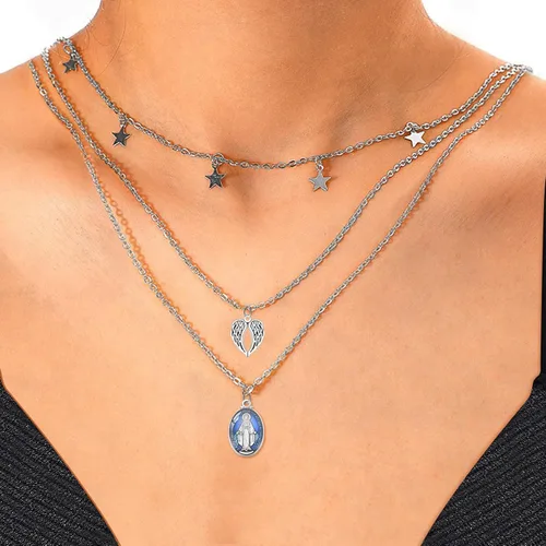 Miniatura 6 de 40 piezas ovaladas de aleación azul esmalte católica medalla milagrosa de la Virgen María colgante para bricolaje rosario collar pulsera mexicana