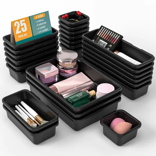 Miniatura 22 de Juego de 6 organizadores de cajones, organizador divisor de cajones de maquillaje de 3 tamaños con almohadillas antideslizantes, contenedores