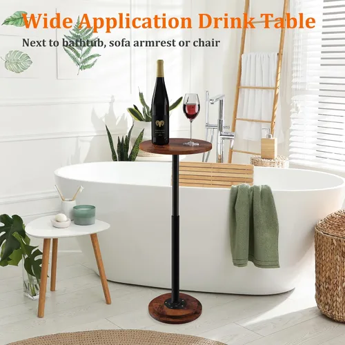 Miniatura 6 de Mesa auxiliar pequeña con altura ajustable y diseño resistente, mesas de Martini con pedestal para espacios pequeños, sofá, sala de estar, Marrón