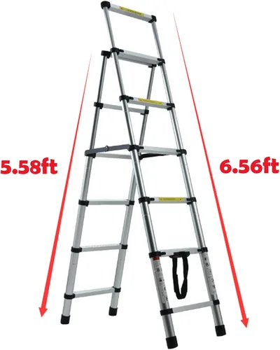 Miniatura 3 de Escalera telescópica plegable de aluminio 5+6 con pasamanos, pedal ancho de seguridad, carga máxima de 330 libras, plegable, fácil de almacenar