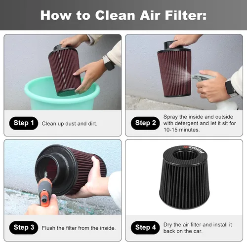 Miniatura 44 de KYOSTAR Filtro de aire universal de alto flujo de 3" (76 mm), entrada de aire frío de cono reutilizable, alto rendimiento, lavable, kit de aire seco