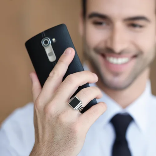 Miniatura 2 de Sterling Silver Rings for Men - Style Mens Sterling Silver Ring with Onyx Stone, Anillos Para Hombre