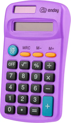 Calculadora púrpura, energía solar pequeña básica y funciona con pilas, pantalla grande de cuatro funciones, calculadora de mano con alimentación