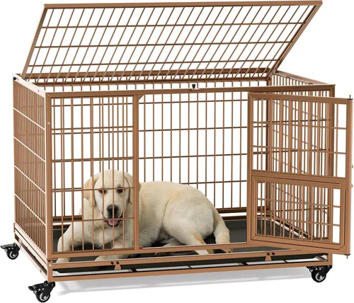 Miniatura 9 de Gardner Pet Jaula para perros resistente de 43 pulgadas con ruedas, jaula de metal plegable para perros pequeños y grandes, jaula indestructible