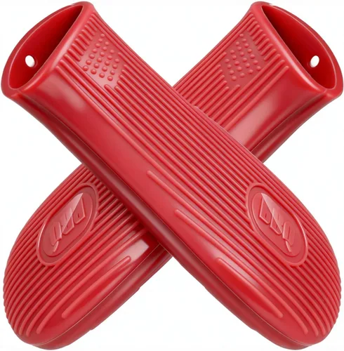 Miniatura 9 de Cbiumpro Paquete de 2 cubiertas de mango de hierro fundido, funda de silicona resistente al calor para sartén de hierro fundido en caliente