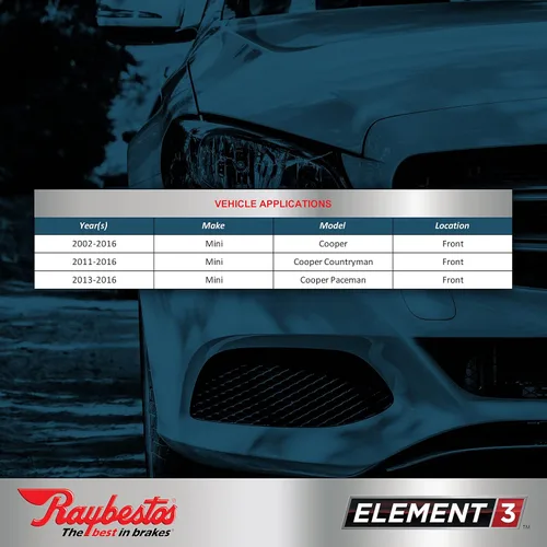 Miniatura 4 de Raybestos Element3 EHT™ Juego de pastillas de freno delantero de repuesto para Mini Cooper seleccionados de los años modelo 02-16, Mini Cooper