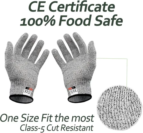 Miniatura 3 de 2Oyster - Cuchillo de acero inoxidable con mango de madera, con 2 pares de guantes resistentes a cortes de nivel 5, abridor de ostras para cocina