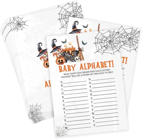 Juego del alfabeto de Halloween para bebé, juego de Halloween para baby shower, decoraciones de baby shower, suministros de fiesta de revelación de
