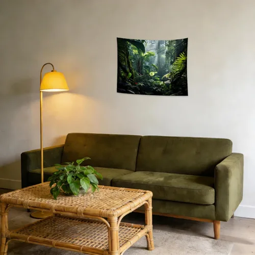 Miniatura 5 de QGHOT Tapiz de selva para colgar en la pared, telón de fondo de selva tropical con hojas de palmera verde, arte de pared de bosque extra grande