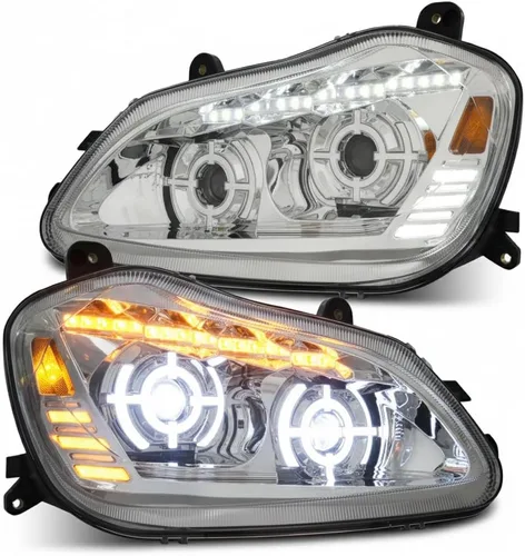 Miniatura 13 de Conjunto de par de faros delanteros LED completos Blackout para camiones semi Kenworth T660 170 T270 T370 T660 T700 2008-2019 DRL Halo Secuencial