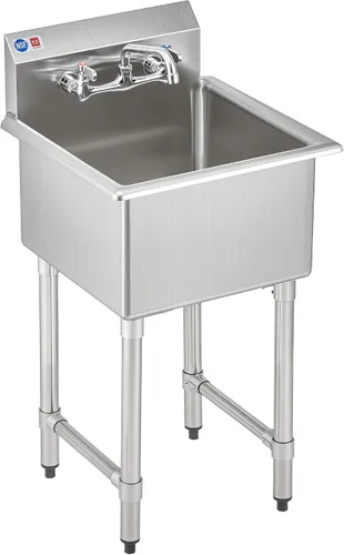 WILPREP Fregadero de 1 Compartimento, 18x18x12 pulgadas. Fregadero de Cocina con Colador, Guías en Forma de X, Protector Contra Salpicaduras,