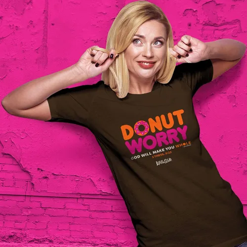 Miniatura 4 de Kerusso Donut Worry God Will Make You Whole Chocolate Brown Cotton Crew Neck T-Shirt, Small