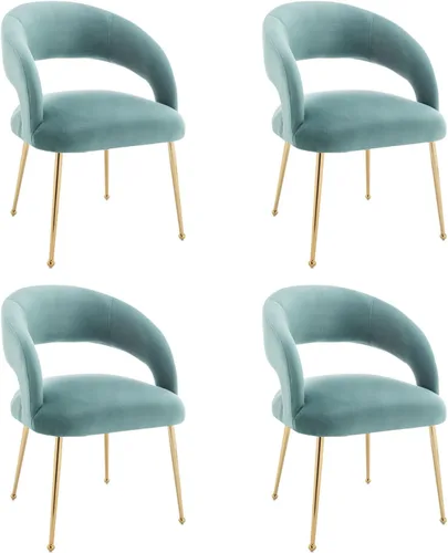 Miniatura 11 de Juego de 2 sillas de comedor modernas, tapizadas de terciopelo con patas doradas y respaldo hueco, reposabrazos copetudos para sala de estar, Verde